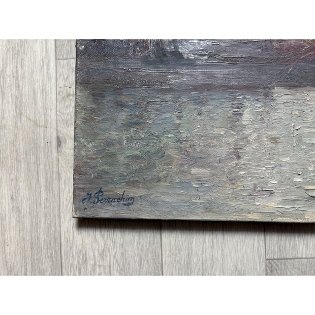 Joseph Perrachon, Boats, View of Port, 20th Century, Painting, in Very Good conditions. Designed 1890 to 1919 This piece...