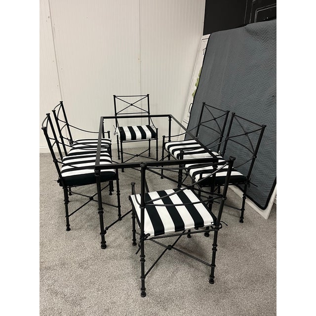 Neoclassical 1970s Neo Classic Giacometti Styled Black Wrought Iron Outdoor Dining Table For Sale - Image 3 of 3