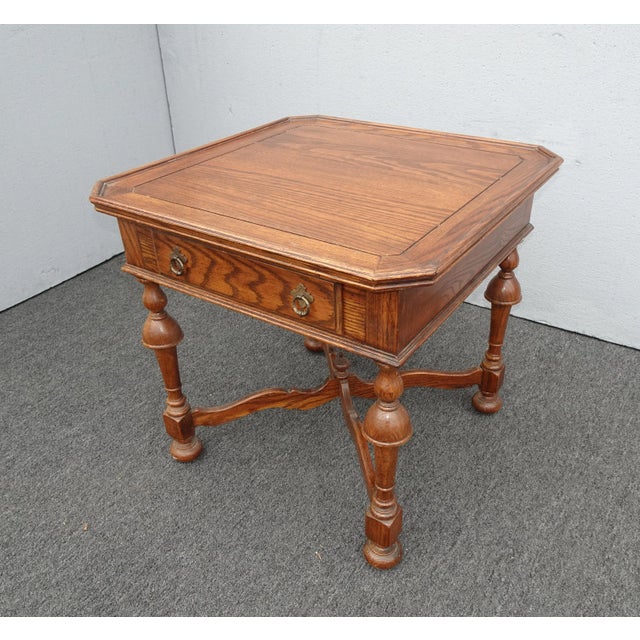 French Country Vintage Ethan Allen French Country Brown Oak End Table ~ Side Table For Sale - Image 3 of 13