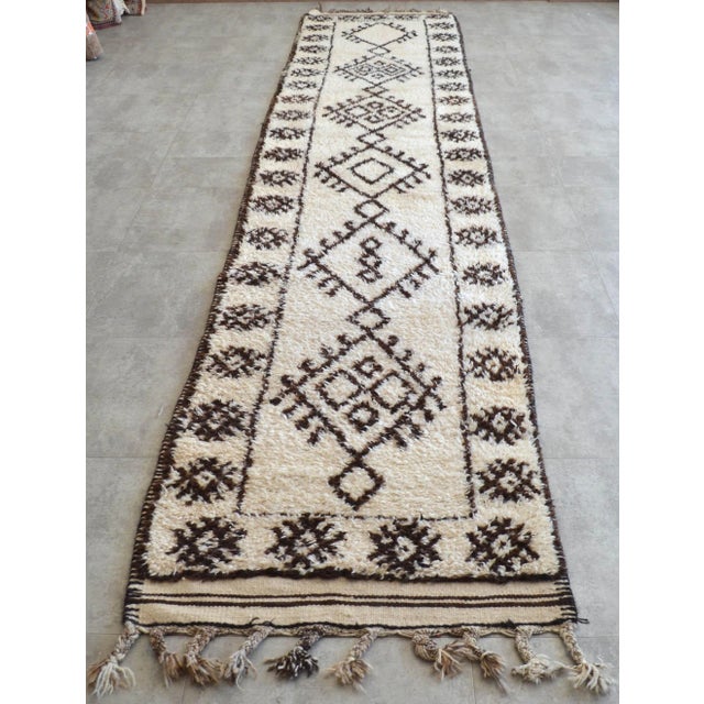 Beige Hand-Knotted Turkish Runner Rug . Tribal Extra Long Runner Rug - No Dyes - 2′11″ × 14′12″ For Sale - Image 8 of 13