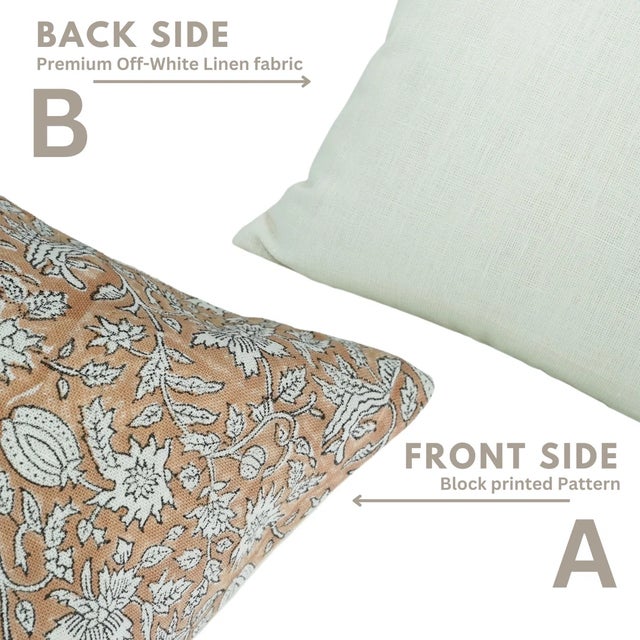 Art Deco Fabdivine Artistic Block Print Pillow Cover 20x20 Inch Off-White Linen-Manikarnika For Sale - Image 3 of 5