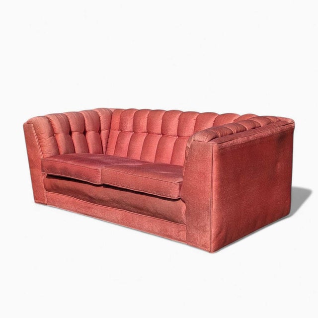 1980s Postmodern Rose Pink Grid-Tufted Loveseat, 67 In For Sale - Image 18 of 18