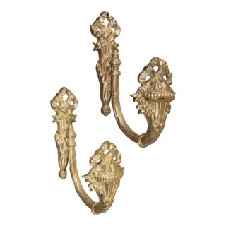 Louis XV Style Cast Bronze Curtain Tiebacks Pair For Sale