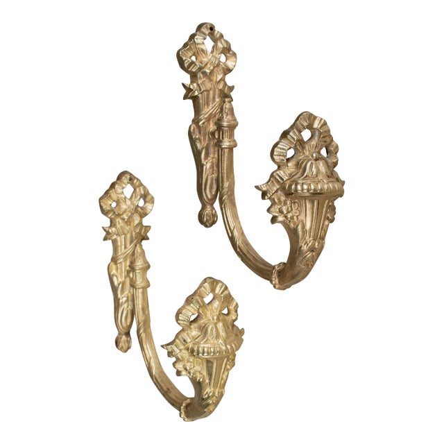 Louis XV Style Cast Bronze Curtain Tiebacks Pair For Sale