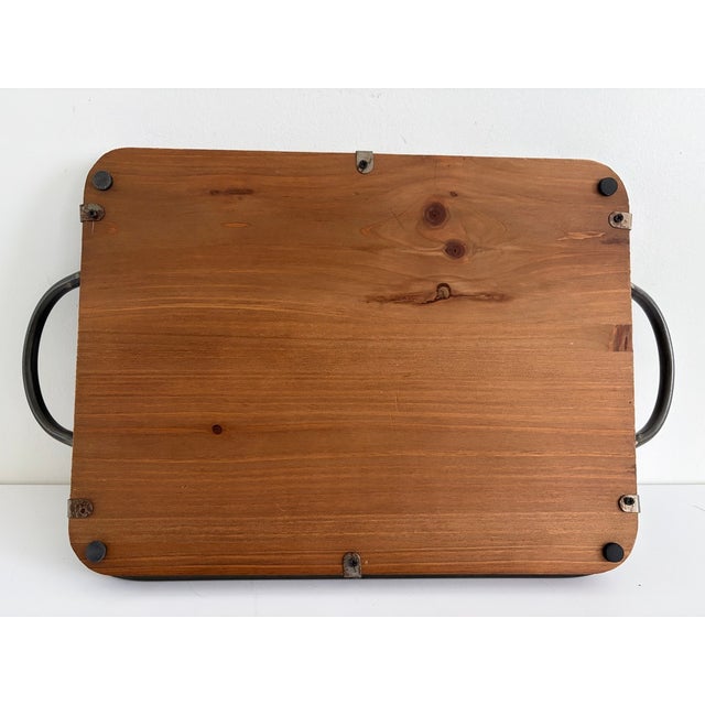 Vintage Handmade Wood Serving Trays With Hand-Forged Metal Frames – Set of 2 For Sale - Image 13 of 13