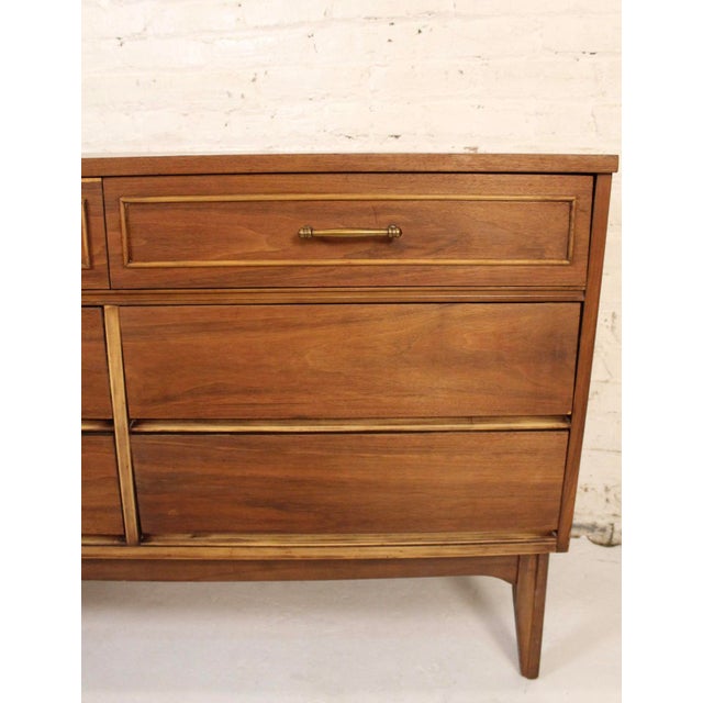 Vintage Nine Drawer Walnut Dresser by Dixie Furniture Co. For Sale - Image 12 of 16