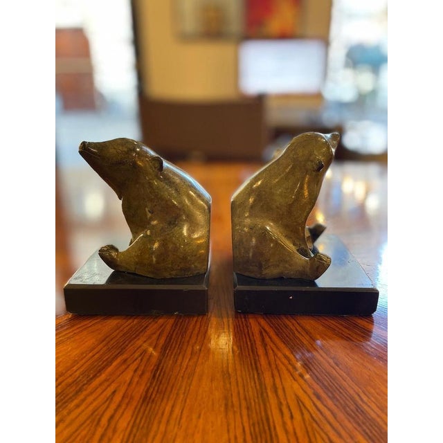 Black Bronzed Bears Bookends on Marble Bases by Fayral, 1930s, Set of 2 For Sale - Image 8 of 11