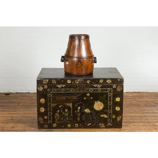 Rustic Chinese Qing Dynasty Period 19th Century Pear-Shaped Wooden Grain Basket For Sale - Image 3 of 13