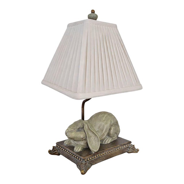 Vintage Figural Bunny Rabbit Table Lamp With Crackle Glaze For Sale