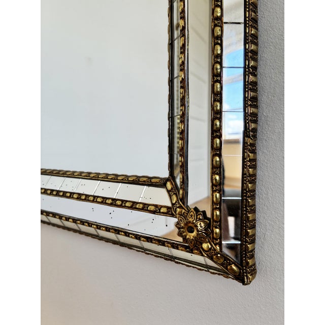 Hollywood Regency Large Vintage Spanish Venetian-Style Wall Mirror, Brass, 1980s Hollywood Regency For Sale - Image 3 of 12