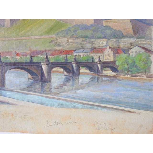 Rustic European Mid Century Painting Marienberg Fortress Wurzburg Germany For Sale - Image 3 of 5