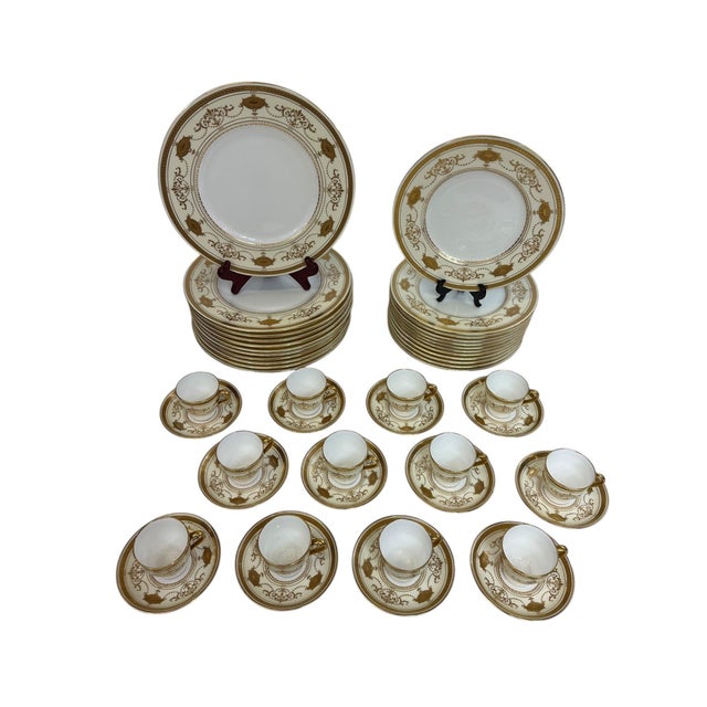 Early 20th Century 22k Gold Mintons Gilt Porcelain Table Service - Nearly Complete Set for 12 - 47 Pieces Davis Collamore...