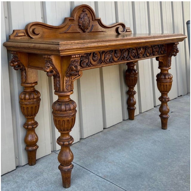 19th-C. English Renaissance Revival Carved Oak Sideboard / Console Table For Sale In Atlanta - Image 6 of 9