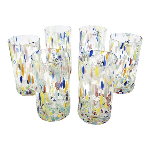 Set of 6 Murano Confetti Glasses by Alessandro Coppola for Vetreria Arte Di Murano Italy For Sale