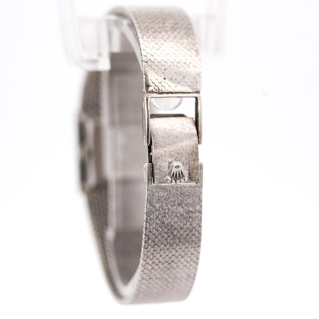 1970s Rolex Precision 2157 Ladies 18k White Gold Diamond Bezel Blue Dial Watch 1972 For Sale - Image 11 of 12