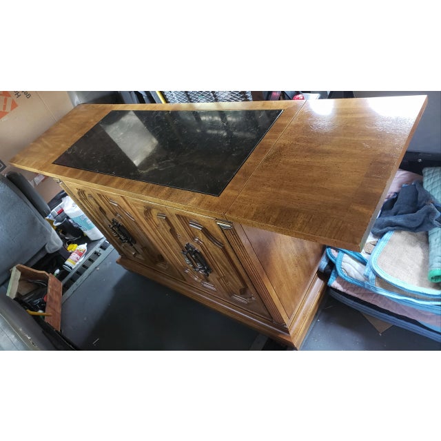 Wood 1960s Solid Wheeled Walnut Flip Top Server Bar Cabinet For Sale - Image 7 of 13