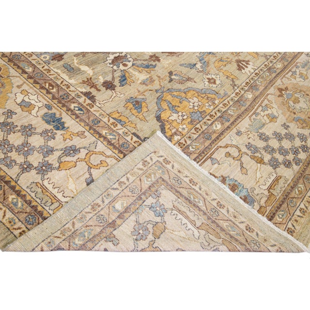 Beautiful modern Sultanabad hand-knotted wool rug with a beige and gray field. This Sultanabad rug has brown, goldenrod,...