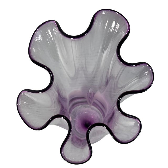 11 3/4 In. Vintage 24 % Lead Crystal Amethyst Purple Art Glass Handkerchief Ruffle Vase For Sale - Image 9 of 17