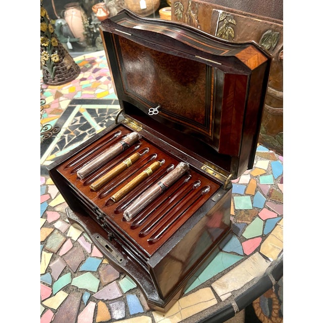 Wood 19th C. Napoleon Mother of Pearl and Rosewood Cigar Cellar with Four Drawers For Sale - Image 7 of 7