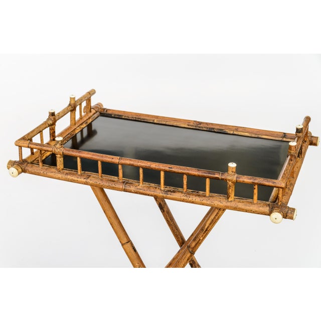 English Antique Anglo-Japanese Aesthetic Movement Scorched Bamboo and Lacquer Butler Tray Table For Sale - Image 3 of 9