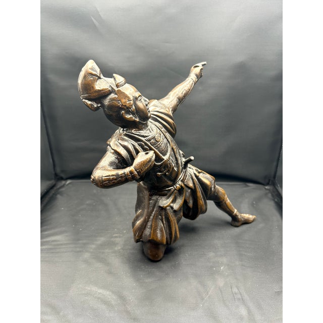 Metal Early 20th Century Vintage Toyo Japanese Warrior Archer Sculpture For Sale - Image 7 of 10