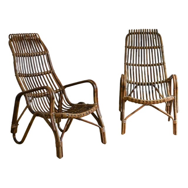Set of High-Back Bamboo Armchairs, 1960s For Sale