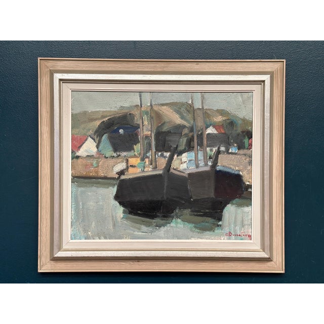 Carl Berndtsson, Fishing Boats in the Harbour, 1950s, Oil on Canvas, Framed For Sale - Image 5 of 11