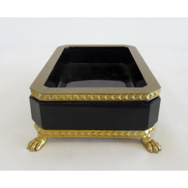 C.1930's Cenedese Murano Italian Hand-Blown Black Keepsake Lidded Box & Accent Dish With Bronze Gilded Mounts For Sale - Image 15 of 18
