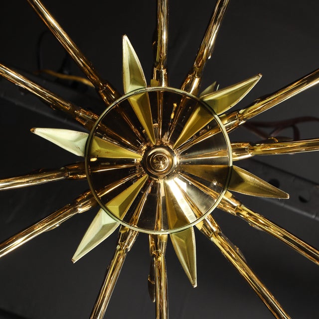 Mid-Century Polished Brass & Green Enamel 12 Light Chandelier by Stilnovo For Sale - Image 14 of 18