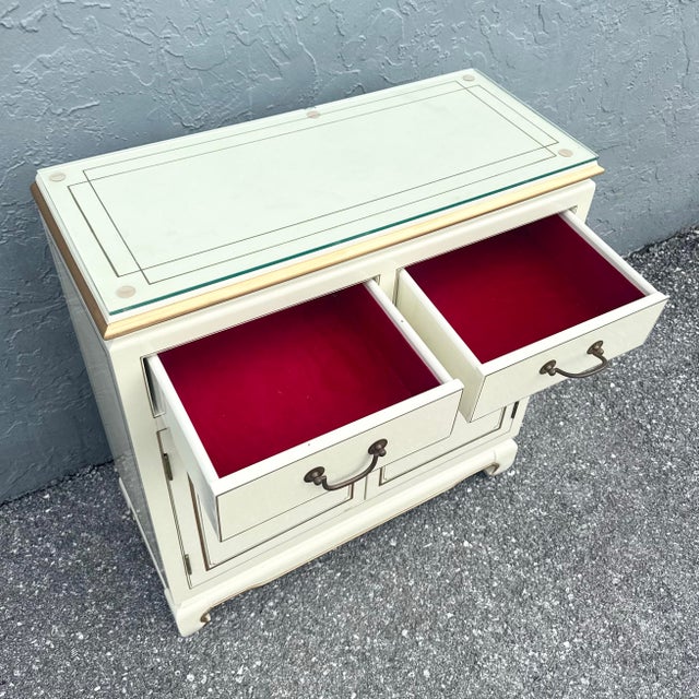 Vintage Chinese Cream and Gold Glass Top Sideboard/Cabinet For Sale - Image 4 of 9