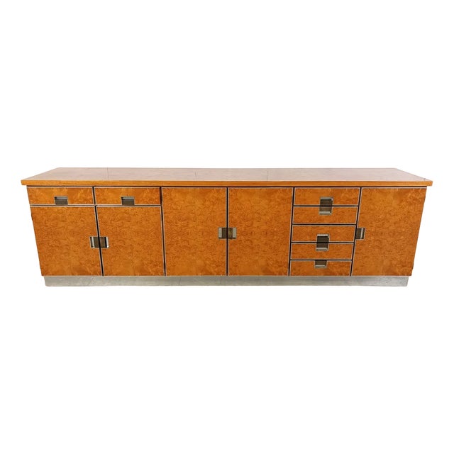 Vintage Italian Burl Wood Credenza, 1970s For Sale