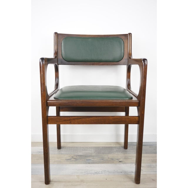 Mid-Century Modern Lounge Chair in Wood and Dark Green Faux Leather, 1960s For Sale - Image 3 of 5