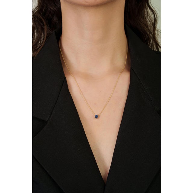 18k Solid Gold Soliatire Birthstone Necklace With Prong Set Natural Blue Sapphire For Sale In New York - Image 6 of 14