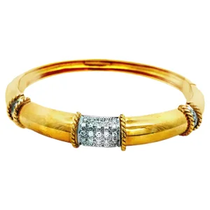 Italian 18K Yellow Gold Diamond Pave Bangle Bracelet, 1.11 Carat