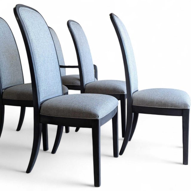 Late 20th Century Set of Six Reupholstered Grey Wood Dining Chairs For Sale - Image 18 of 18