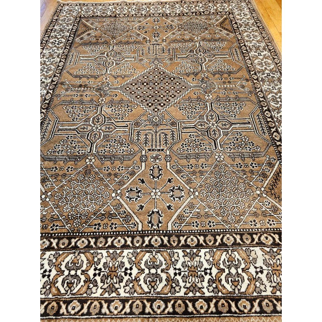 Vintage Persian Bakhtiari Rug, Hand-Knotted Wool, Allover Geometric Pattern, Camelhair & Ivory, 8x11 For Sale - Image 11 of 18