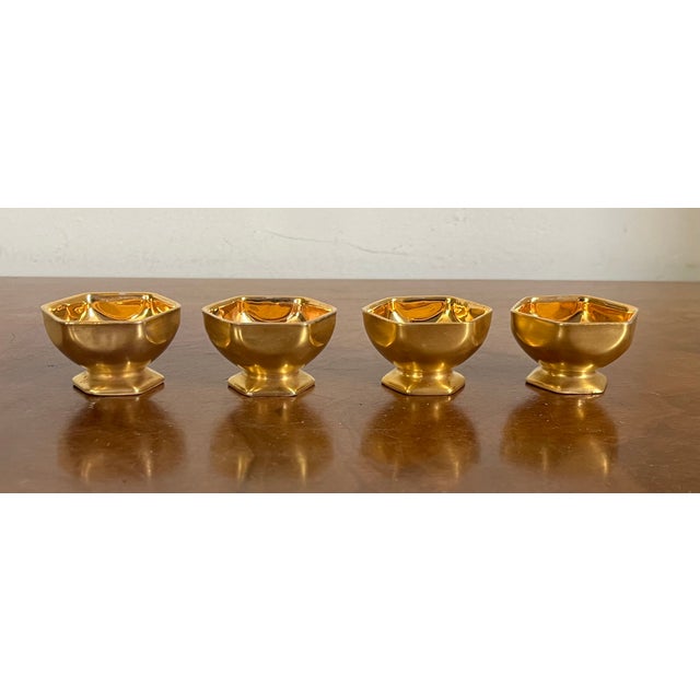 Early 20th Century Antique Early 20th Century German Gold Porcelain Salt Cellars - Set of 4 For Sale - Image 5 of 10