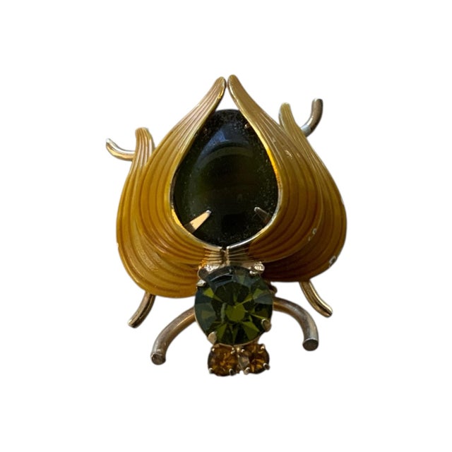 Vintage Alice Caviness Bug Insect Brooch with glass and crystal. Clasp works well