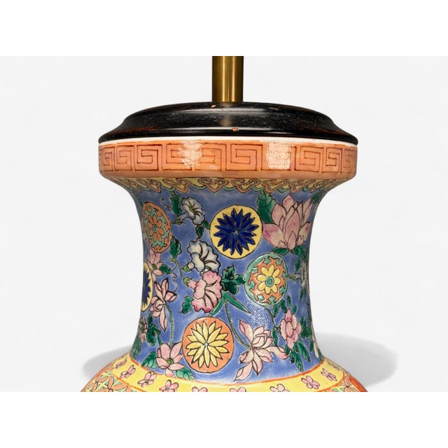 Famille Rose, Large Chinese Table Lamps, Porcelian, Rosewood, China, 19th C. For Sale - Image 9 of 13