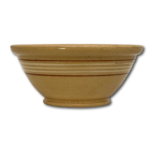 Late 19th Century Nice Antique 10 Inch Cream & Brown Color Banded Yellow Ware Kitchen Batter Mixing Bowl Circa Late 1800s For Sale - Image 5 of 15