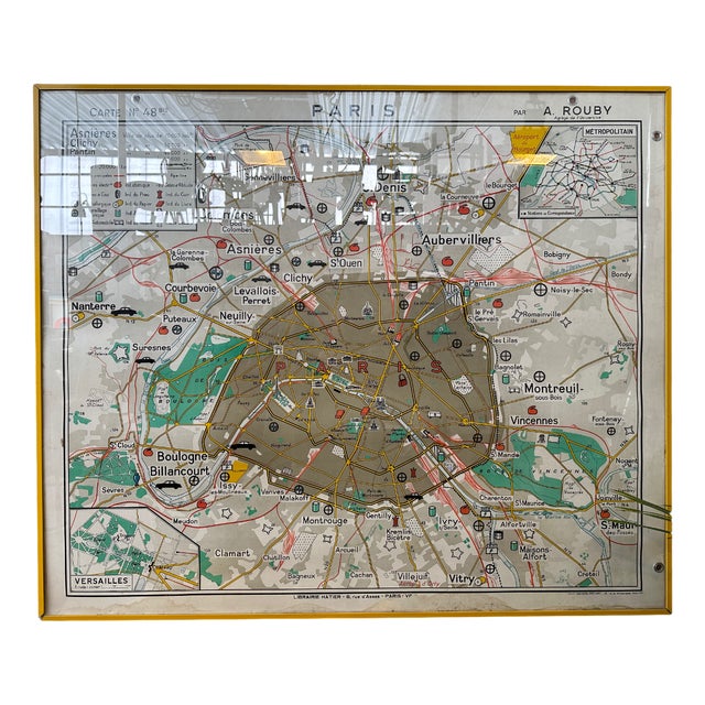 Vintage Street Map Paris For Sale