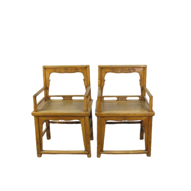 Pair Antique Chinese Low Back Bat Armchair For Sale - Image 4 of 12