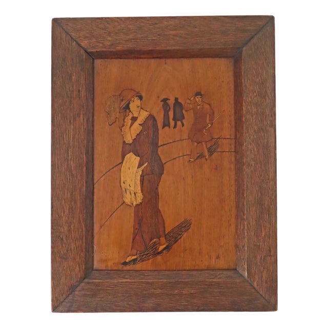 Art Deco Wood Inlay Picture of Fashionable Lady and Gentleman, Germany, 1920 For Sale