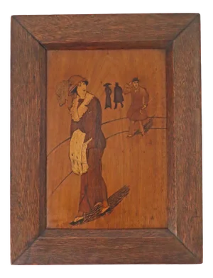 Art Deco Wood Inlay Picture of Fashionable Lady and Gentleman, Germany, 1920