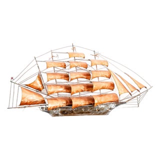 Mid Century Modern Wall Hanging Original Art Torched Brass Ship Boat Metal Large For Sale