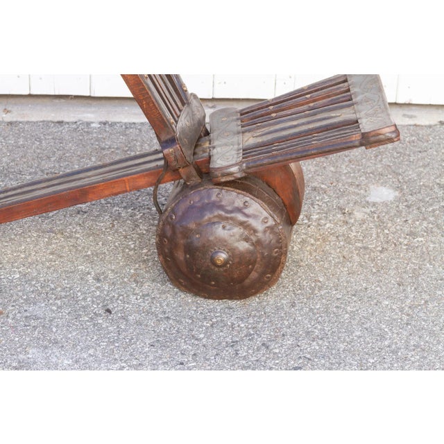 Brown Wood & Metal Tribal Wheel Chair For Sale - Image 8 of 13