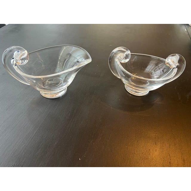 Vintage Art Deco Stueben Glass Creamer and Sugar Bowl Set For Sale - Image 4 of 6