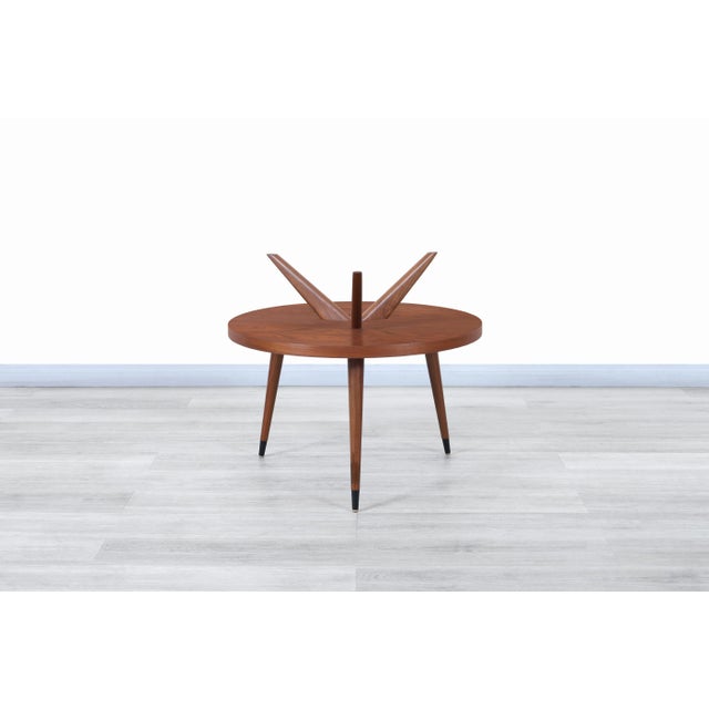 Mid-Century Modern 1960s Vintage Two-Tiered Walnut and Glass Tripod Table For Sale - Image 3 of 10