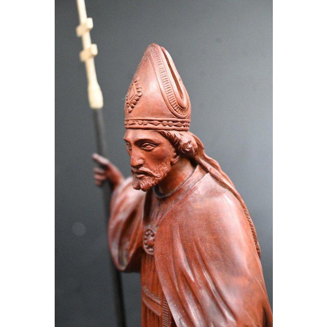 Brown Carved Boxwood Statue of Saint Eloi For Sale - Image 8 of 9