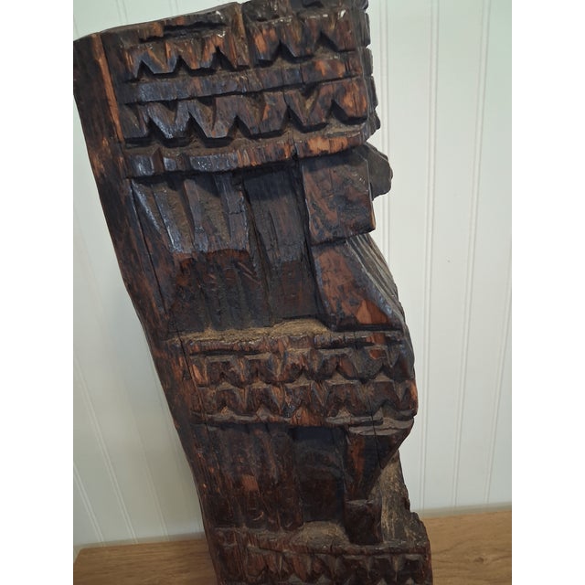 Stunning Antique Hand-Carved Wooden Architectural Pillar Fragment on Custom Metal Stand For Sale In West Palm - Image 6 of 6